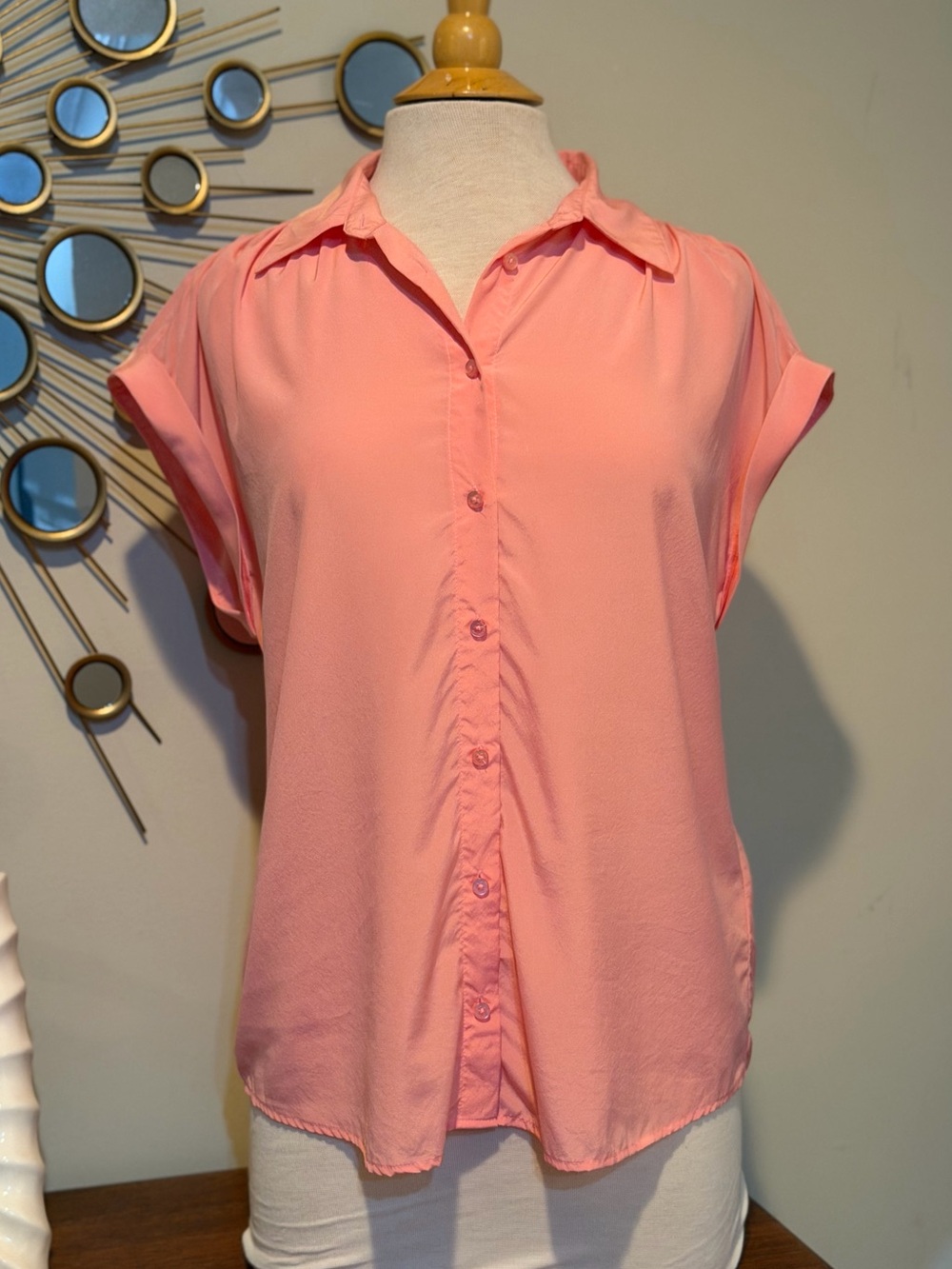 ANTONIO MELANI Coral Button-Front Short Sleeve Blouse